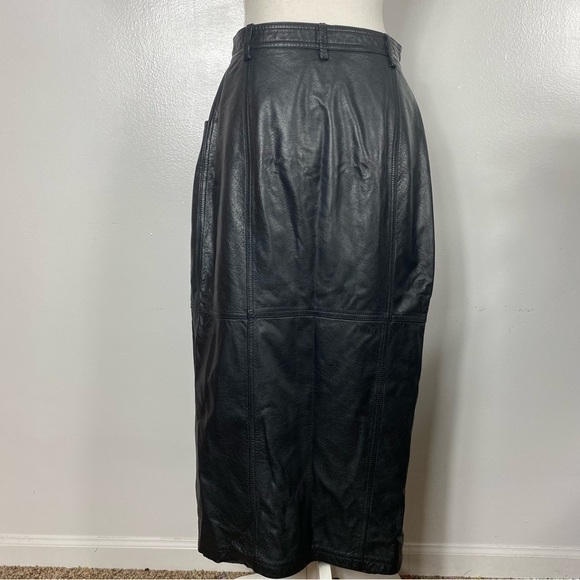 Vintage Leather pencil skirt button front - Picture 2 of 6